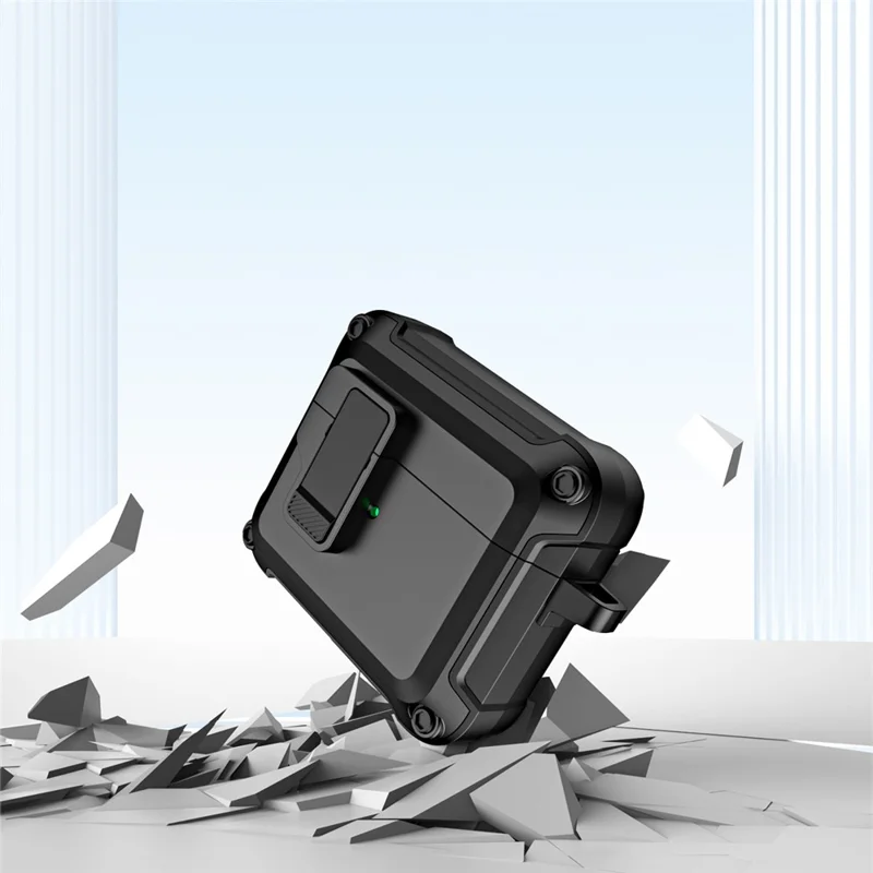 Anti-Drop TPU+PC Case for Apple AirPods 3 Bluetooth-compatible Headset Charging Case Cover with Buckle - Blackish Green