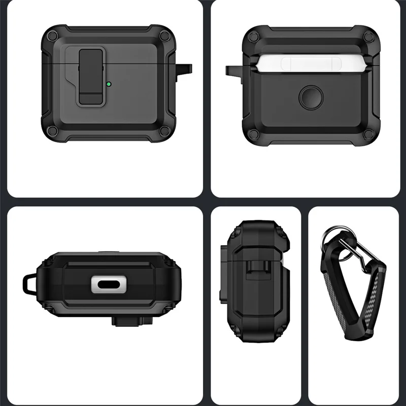 Anti-Drop TPU+PC Case for Apple AirPods 3 Bluetooth-compatible Headset Charging Case Cover with Buckle - Blackish Green