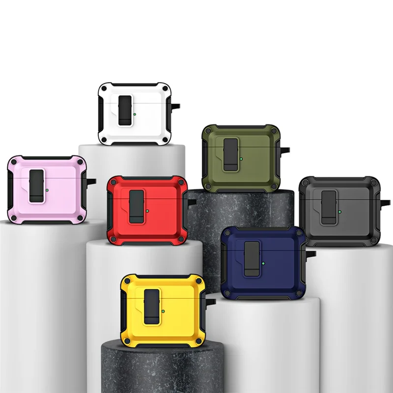 Anti-Drop TPU+PC Case for Apple AirPods 3 Bluetooth-compatible Headset Charging Case Cover with Buckle - Blackish Green