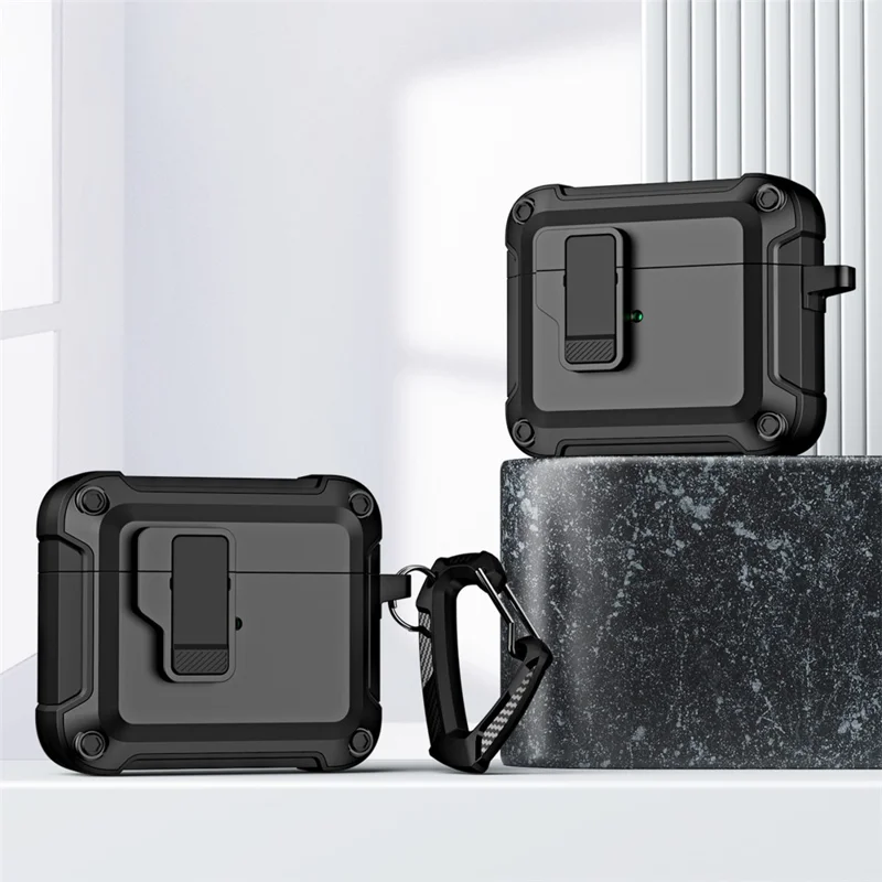 Anti-Drop TPU+PC Case for Apple AirPods 3 Bluetooth-compatible Headset Charging Case Cover with Buckle - Blackish Green