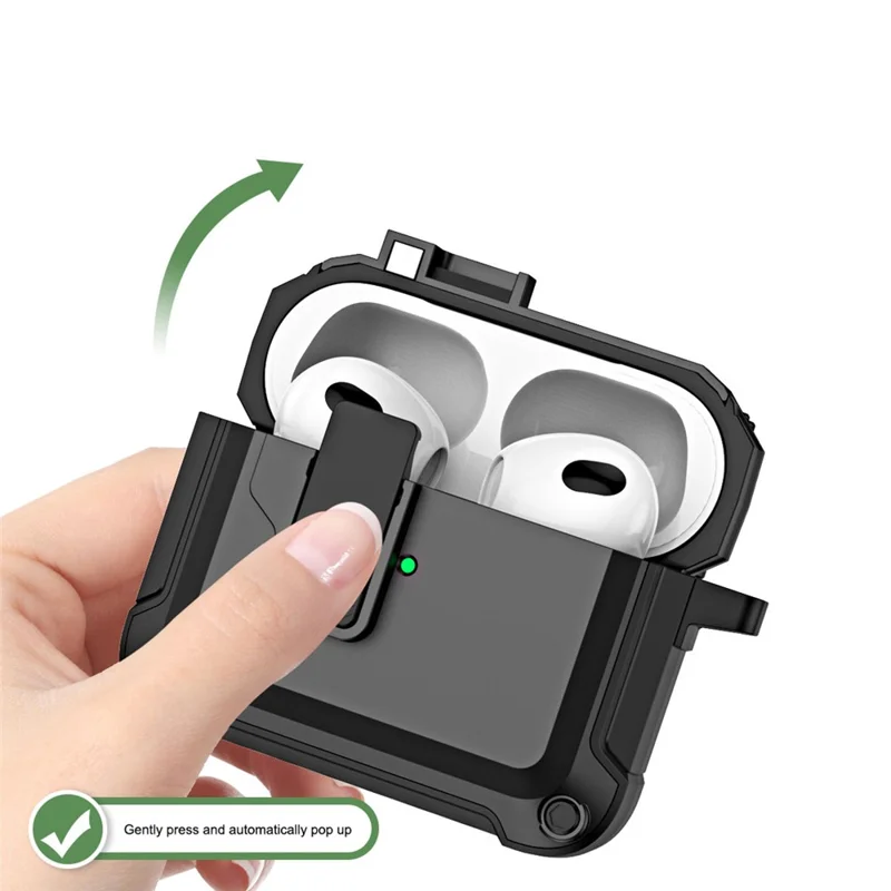 Anti-Drop TPU+PC Case for Apple AirPods 3 Bluetooth-compatible Headset Charging Case Cover with Buckle - Blackish Green