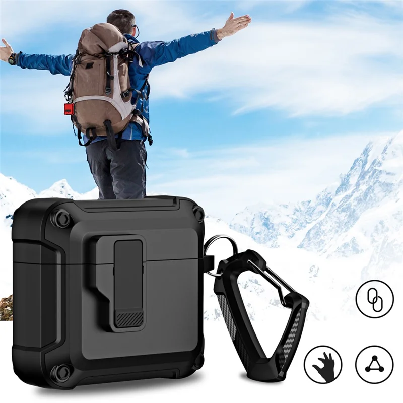 Anti-Drop TPU+PC Case for Apple AirPods 3 Bluetooth-compatible Headset Charging Case Cover with Buckle - Blackish Green