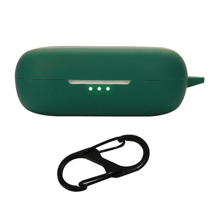 Pour SoundPEATS GoFree Casque Bluetooth Étui en Silicone Antichoc Étui de Chargement pour Écouteurs avec Boucle - Vert Noirâtre
