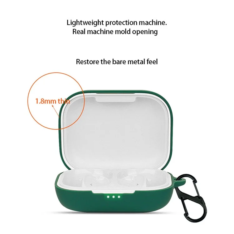 Pour SoundPEATS GoFree Casque Bluetooth Étui en Silicone Antichoc Étui de Chargement pour Écouteurs avec Boucle - Vert Noirâtre