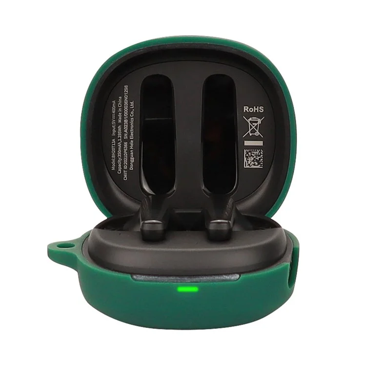 For QCY T13 X Silicone Protective Cover Bluetooth-compatible Earphone Anti-drop Case with Anti-lost Buckle - Blackish Green