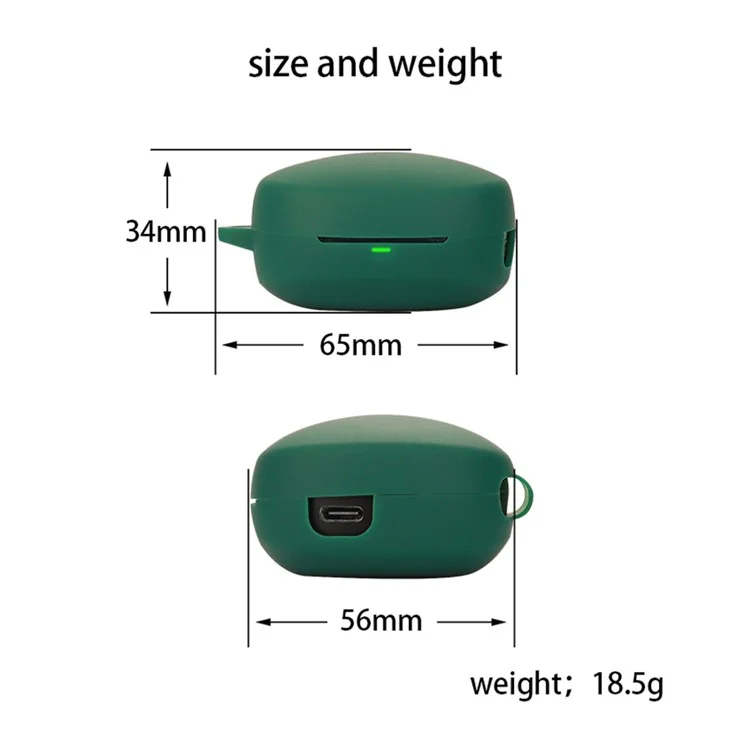 For QCY T13 X Silicone Protective Cover Bluetooth-compatible Earphone Anti-drop Case with Anti-lost Buckle - Blackish Green