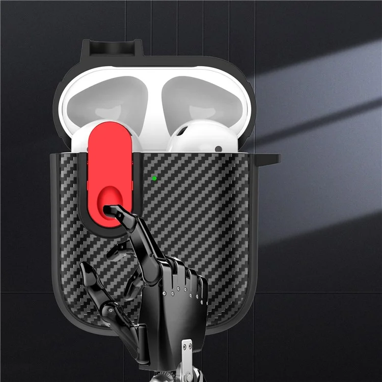 Custodia protettiva per cuffie Earphone per Apple AirPods con custodia di ricarica (2016) / (2019) / AirPods con custodia di ricarica wireless (2019), copertura in TPU+PC con design a fibbia - Nero+Rosso