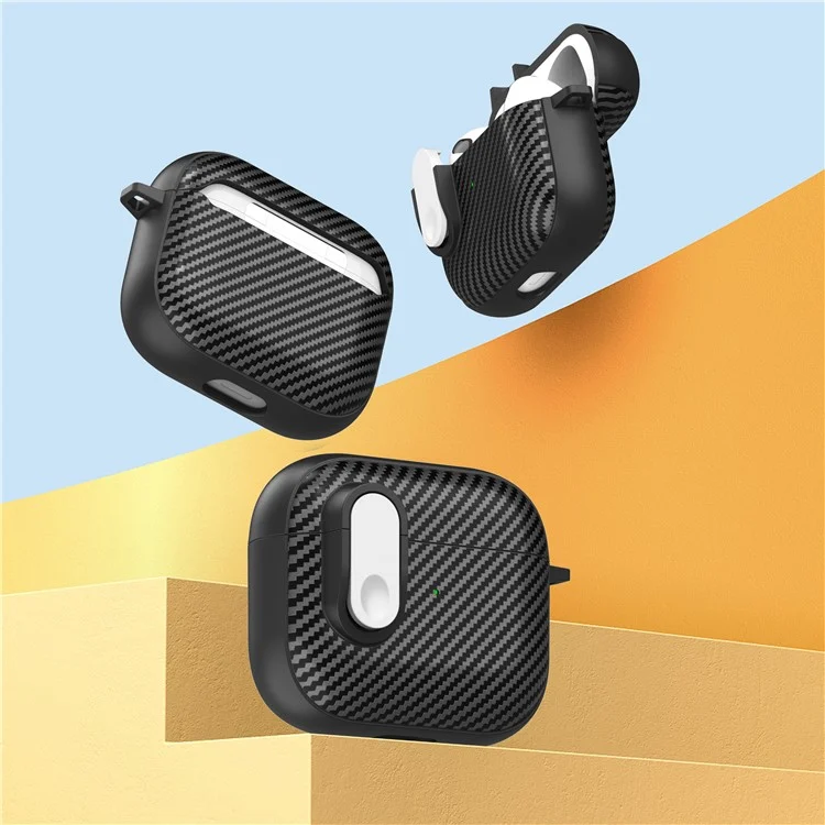 Für Apple AirPods 3 TPU+PC-Headset-Case Buckle Design Carbon Fiber Cover mit Anti Lost Hook - Schwarz+Weiß