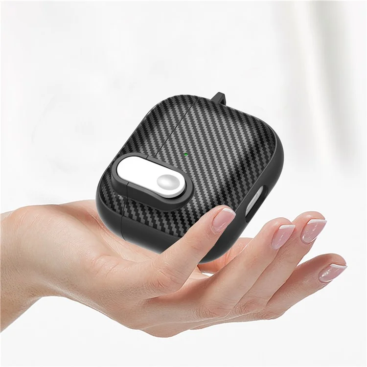 Für Apple AirPods 3 TPU+PC-Headset-Case Buckle Design Carbon Fiber Cover mit Anti Lost Hook - Schwarz+Weiß