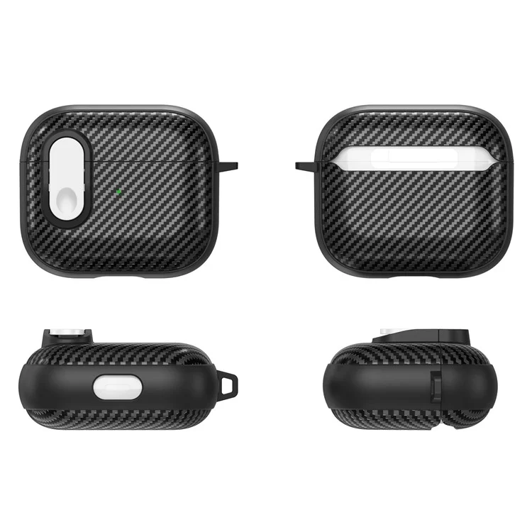 For Apple AirPods 3 TPU+PC Headset Case Buckle Design Carbon Fiber Cover with Anti Lost Hook - Black+Blue