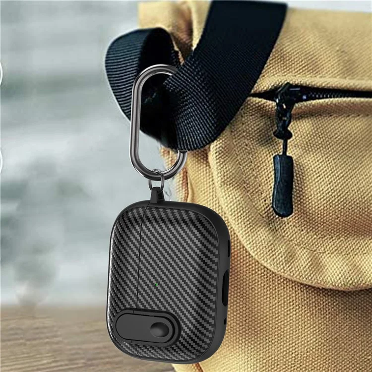 For Apple AirPods Pro Wireless Earbuds Case Carbon Fiber TPU+PC Colorful Buckle Cover with Keychain - Black+Light Green
