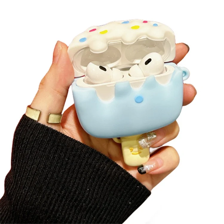 Für Apple AirPods Pro / Pro 2 Ice Cream Design Earphone Protective Cover Silikon-Hülle mit Anti-Verlust-Schnalle