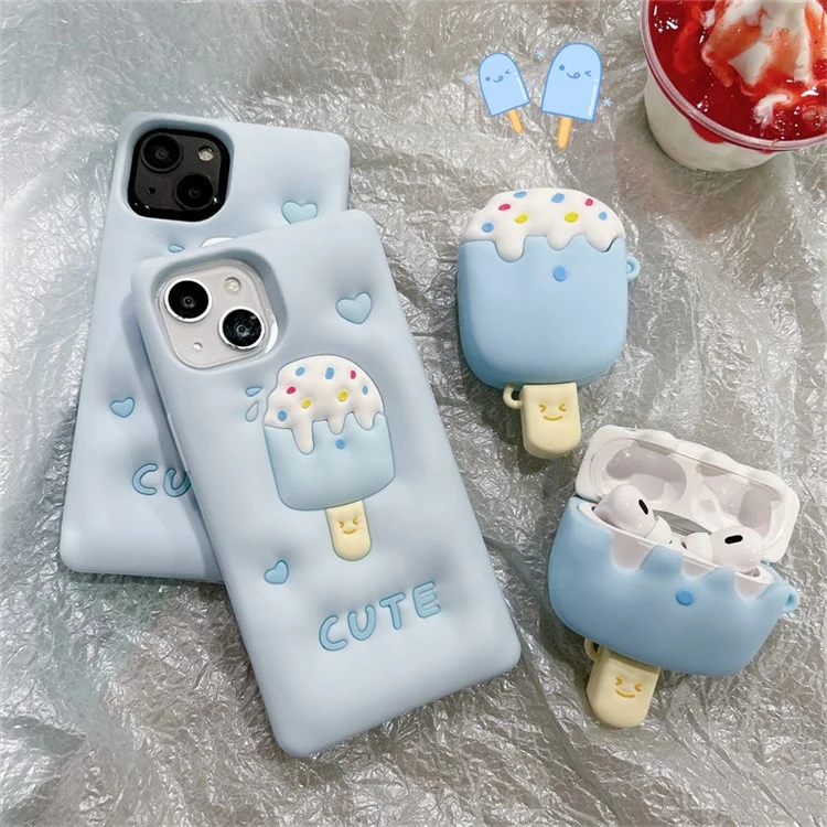 Für Apple AirPods Pro / Pro 2 Ice Cream Design Earphone Protective Cover Silikon-Hülle mit Anti-Verlust-Schnalle