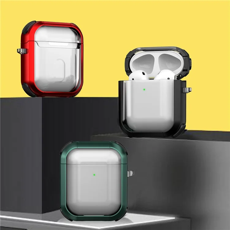 Case de Fone de Ouvido para Apple AirPods com Case de Carregamento (2016) / (2019) / AirPods com Case de Carregamento Sem Fio (2019) PC+TPU Capa Transparente com Mosquetão - Verde