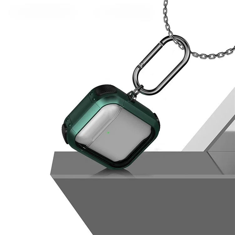 Case de Fone de Ouvido para Apple AirPods com Case de Carregamento (2016) / (2019) / AirPods com Case de Carregamento Sem Fio (2019) PC+TPU Capa Transparente com Mosquetão - Verde