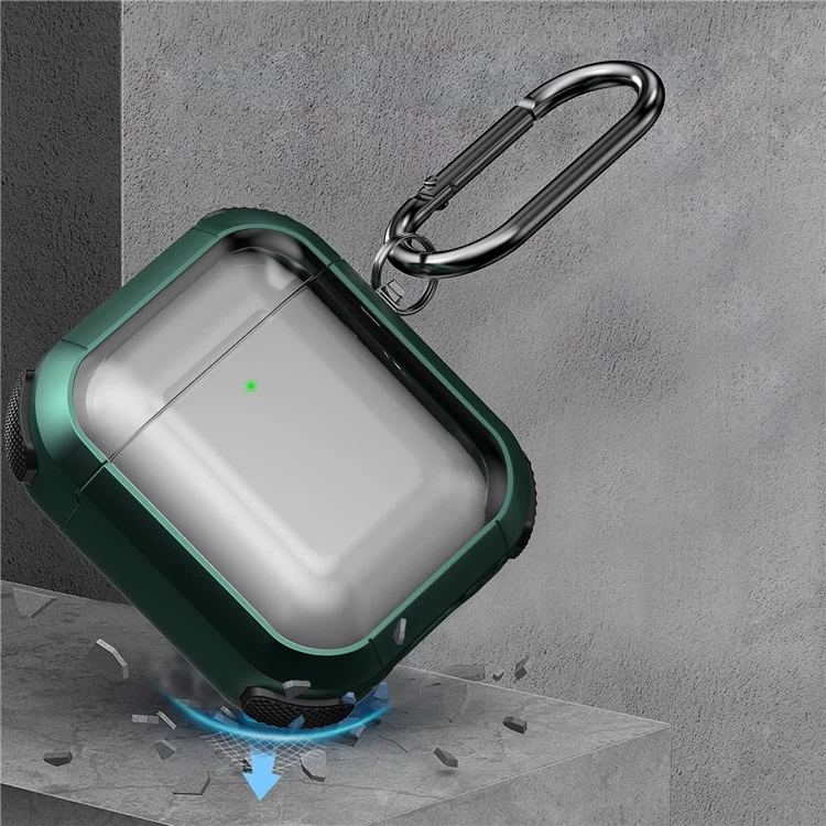 Case de Fone de Ouvido para Apple AirPods com Case de Carregamento (2016) / (2019) / AirPods com Case de Carregamento Sem Fio (2019) PC+TPU Capa Transparente com Mosquetão - Verde