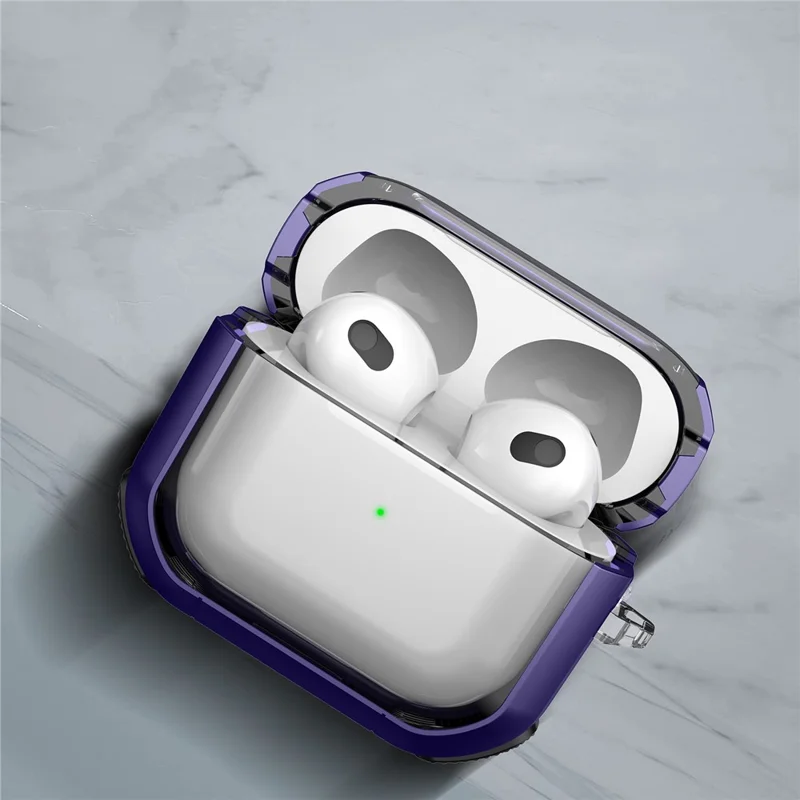 For Apple AirPods 3 Bluetooth-compatible Earphone Protective Case PC+TPU Transparent Earbud Cover with Carabiner - Brown
