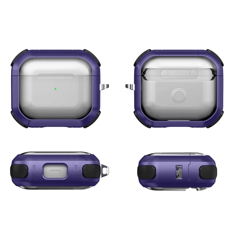 For Apple AirPods 3 Bluetooth-compatible Earphone Protective Case PC+TPU Transparent Earbud Cover with Carabiner - Brown