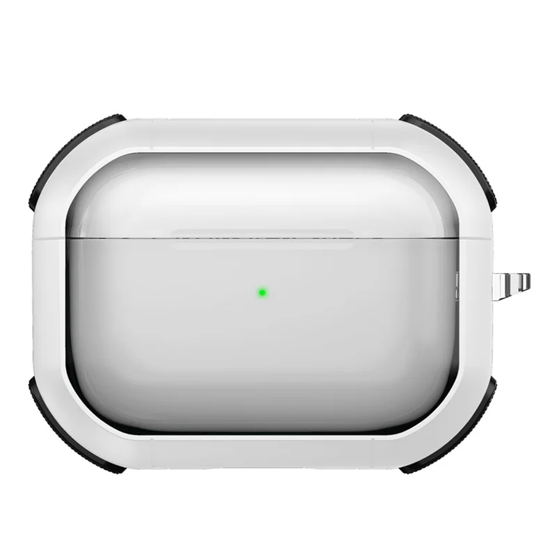 For Apple AirPods Pro Bluetooth-compatible Earphone Case Transparent PC+TPU Earbud Cover with Carabiner - White