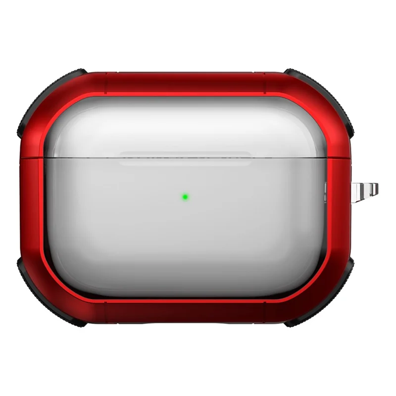 For Apple AirPods Pro 2 PC+TPU Earphone Case Bluetooth-compatible Earbud Transparent Anti-drop Cover with Carabiner - Red