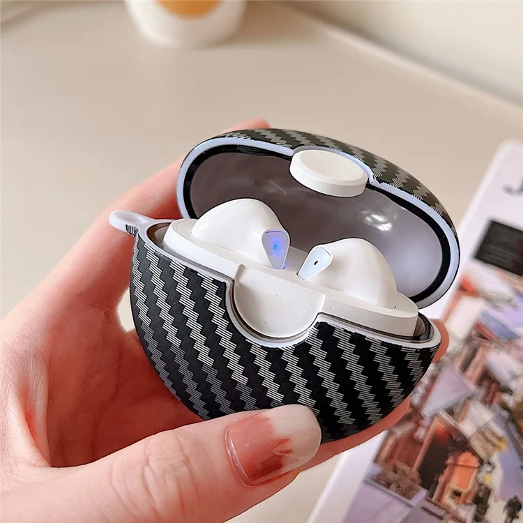 PC Protective Case for Lenovo Thinkplus LP80 Earphone Carbon Fiber Texture Bi-color Bluetooth-compatible Earbud Cover - Red+Black