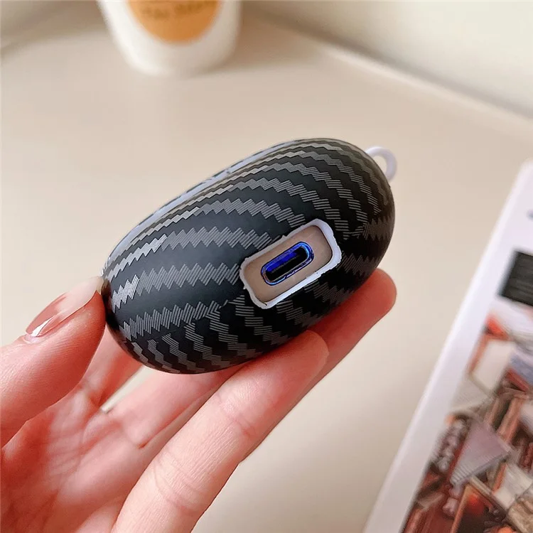 PC Protective Case for Lenovo Thinkplus LP80 Earphone Carbon Fiber Texture Bi-color Bluetooth-compatible Earbud Cover - Red+Black