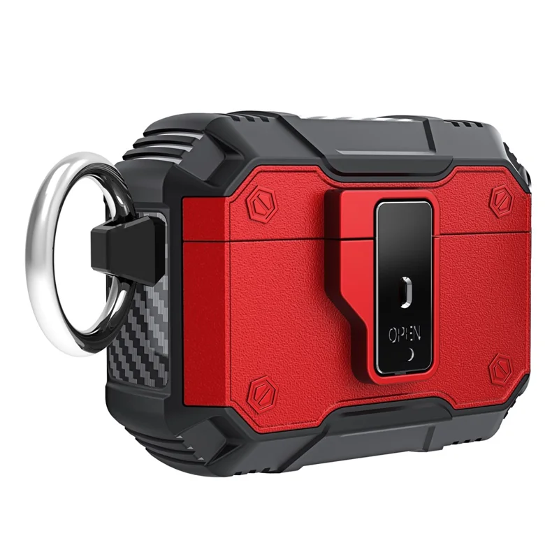 Beschermhoes voor oplaadcase AirPods Pro 2 met knopvergrendeling, Bluetooth-compatibele oordopjesbeschermer met metalen gesp - Rood