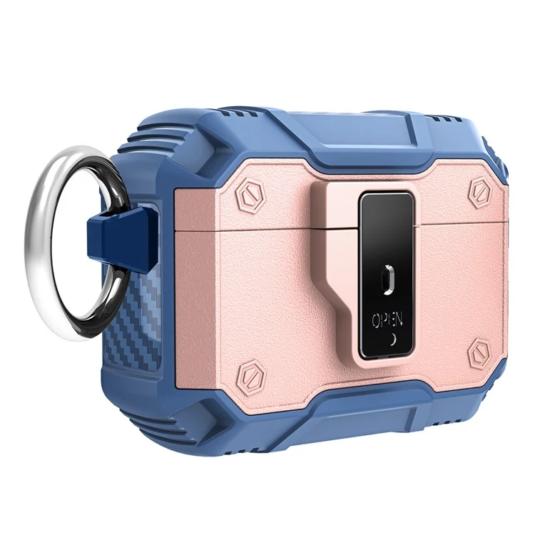 For AirPods Pro 2 Charging Case Cover Button Lock Bluetooth-compatible Earbuds Protector with Metal Buckle - Rose Gold