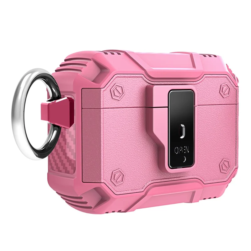 For AirPods Pro 2 Charging Case Cover Button Lock Bluetooth-compatible Earbuds Protector with Metal Buckle - Pink