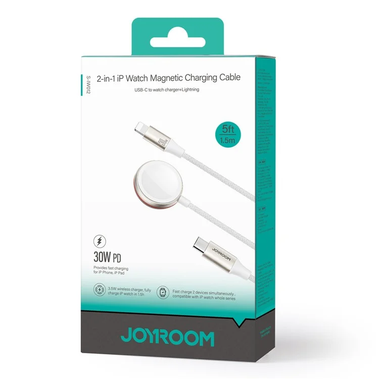 JOYROOM S-IW012 2 in 1 1.5m USB-C to Watch Magnetic Charger + 1.5m PD 30W Fast Charging Cable for Apple Watch  /  iPhone  /  iPad