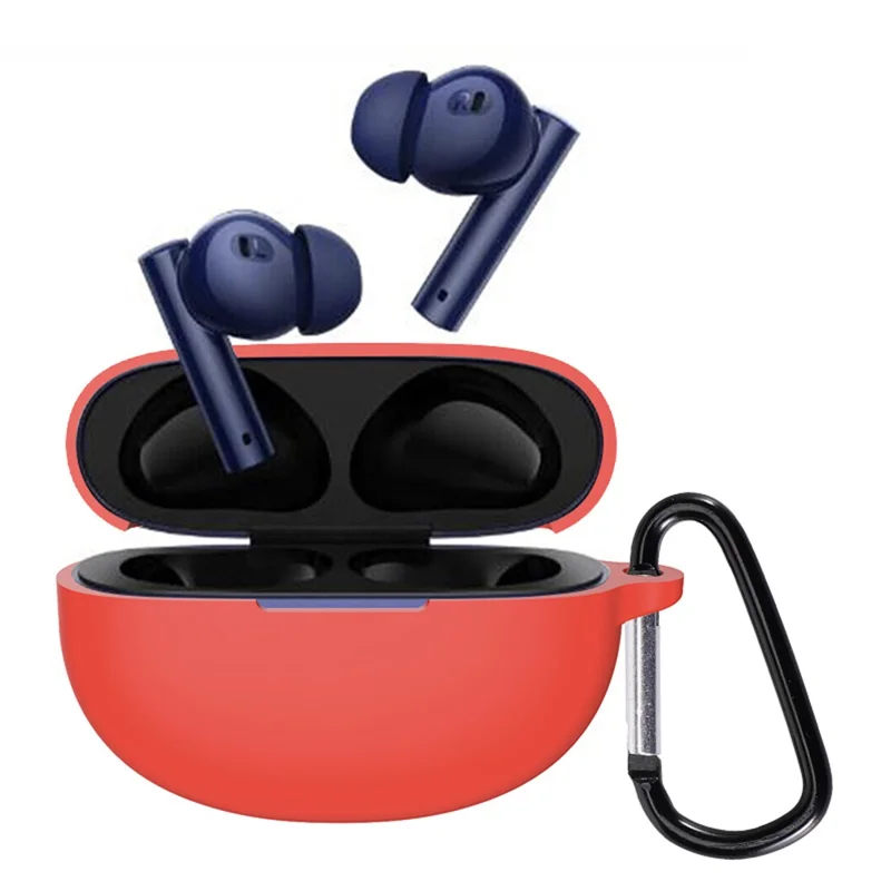 For Realme Buds Air 5 Earphone Case Bluetooth-compatible Earbud Silicone Cover with Anti-lost Buckle - Red