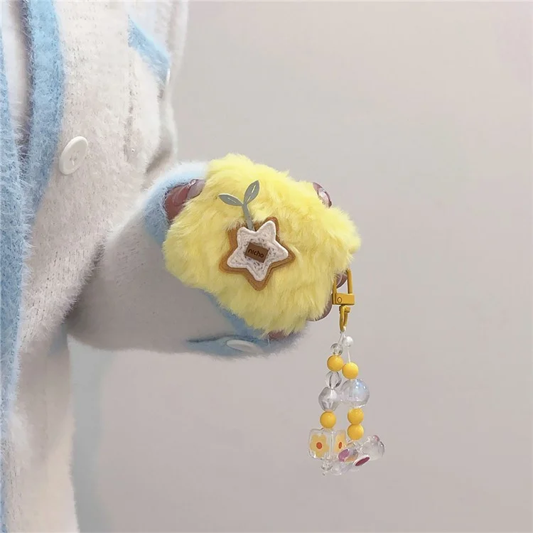 Für AirPods Pro 2 Soft Plush Protective Cover Star Design Earphone Anti-drop Case with Chain Pendant
