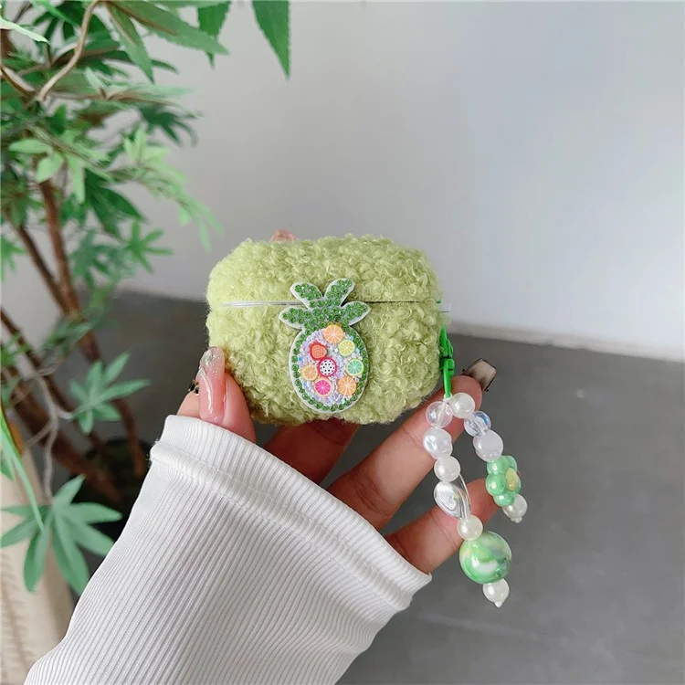 For Apple AirPods 3 Anti-drop Cover Cute Pineapple Fluff TPU Bluetooth-compatible Earphone Case with Pendant
