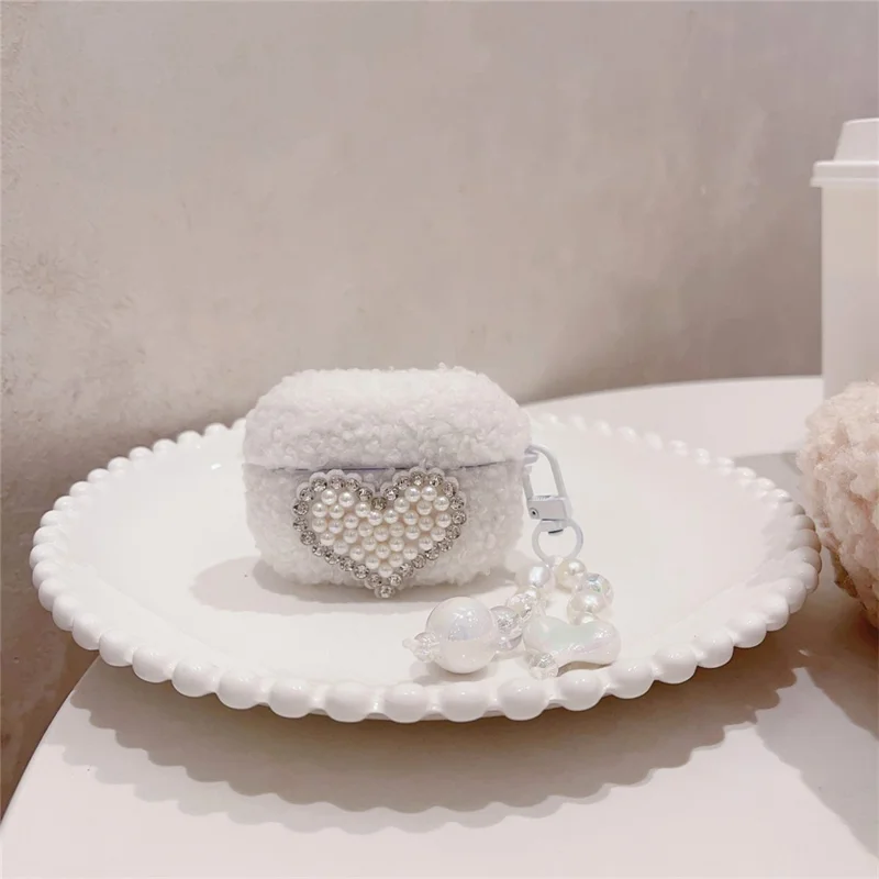 For Apple AirPods Pro Protective Cover TPU+Fluffy Warm Carrying Case with Pendant