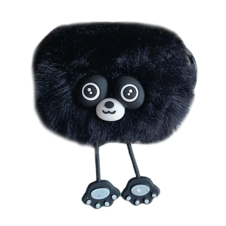 Para Apple AirPods Pro Fone de Ouvido Estojo de Pelúcia Desenho de Guaxinim Capa de Fone de Ouvido com Fivela de Anel - Preto
