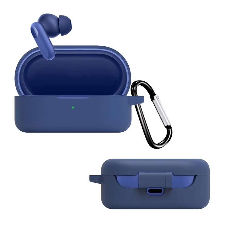 For OnePlus Nord Buds 2R Earphone Anti-drop Case Silicone Protective Cover with Anti-lost Buckle - Dark Blue