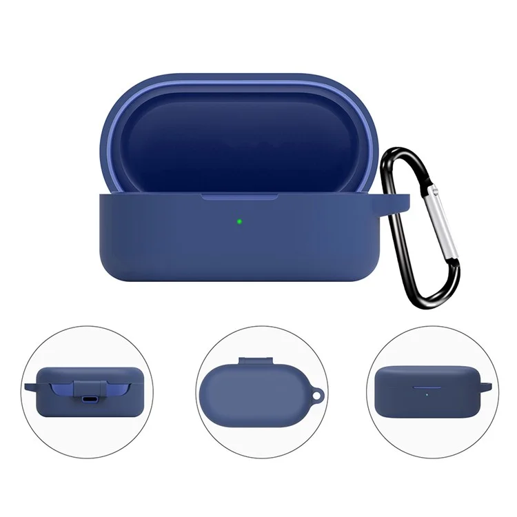 For OnePlus Nord Buds 2R Earphone Anti-drop Case Silicone Protective Cover with Anti-lost Buckle - Dark Blue
