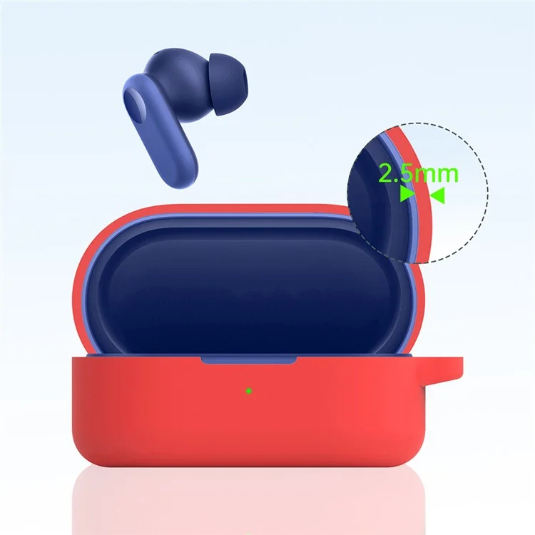 For OnePlus Nord Buds 2R Earphone Anti-drop Case Silicone Protective Cover with Anti-lost Buckle - Dark Blue
