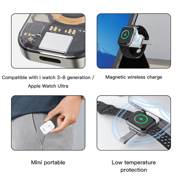 TOTU Zinc-Serie für Apple Watch Tragbares kabelloses Ladegerät Smart Watch Magnetisches Ladedock - USB-A-Stecker