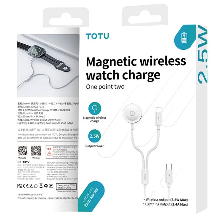 TOTU Zinc Series Para Apple Watch Carregador Sem Fio Magnético Dock de Carregamento com Cabo Trançado - Plug USB-C