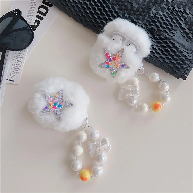 Für Apple AirPods 3 Ohrhörer-Hülle, Sterndesign, Plüsch-Flausch, Schutzhülle für Ohrhörer mit Anhänger