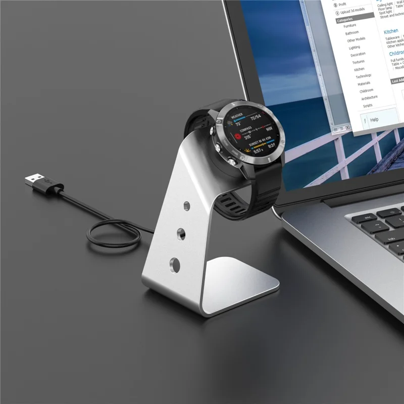 For Garmin Venu 3 / Venu 3S / Vivoactiv 5 Watch Charger Stand Aluminium Alloy Charging Dock with Data Function - Left Port / Silver