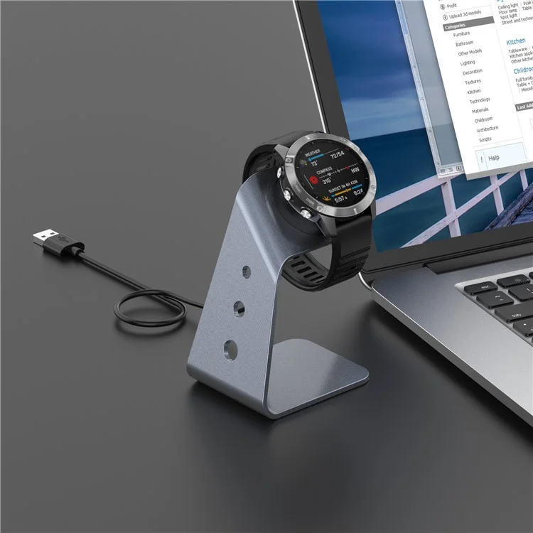 For Garmin Venu 3 / Venu 3S / Vivoactiv 5 Watch Charger Stand Aluminium Alloy Charging Dock with Data Function - Left Port / Grey