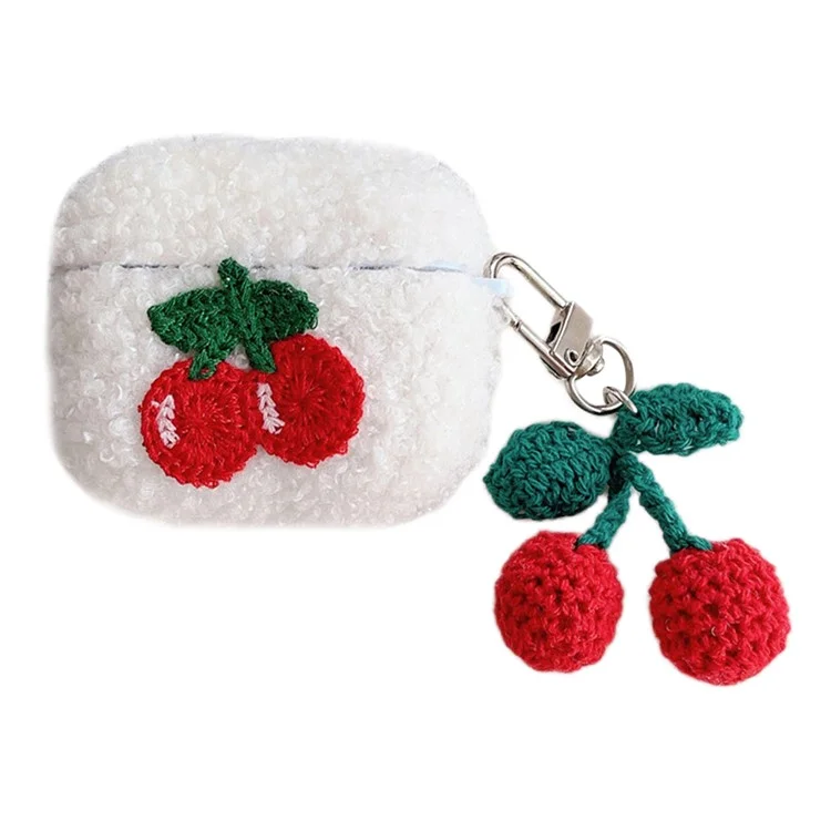 Para Apple AirPods 3 Cherry Plush Case Anti-drop Fluff Earbud Cover con Colgante