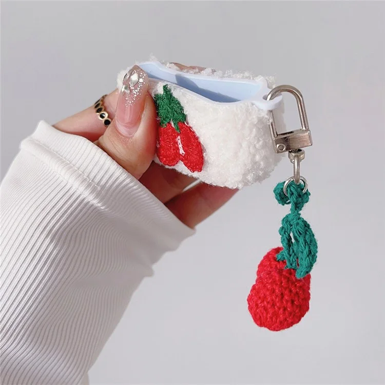 Para Apple AirPods 3 Cherry Plush Case Anti-drop Fluff Earbud Cover con Colgante