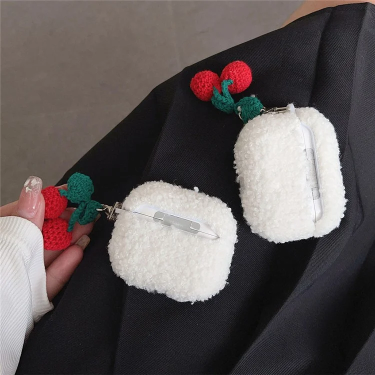 Para Apple AirPods 3 Cherry Plush Case Anti-drop Fluff Earbud Cover con Colgante