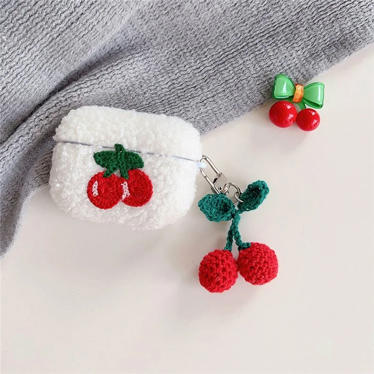 Pour Apple AirPods Pro 2 Cherry Earphone Case Bluetooth Earbud Plush Fluff Cover avec Pendant