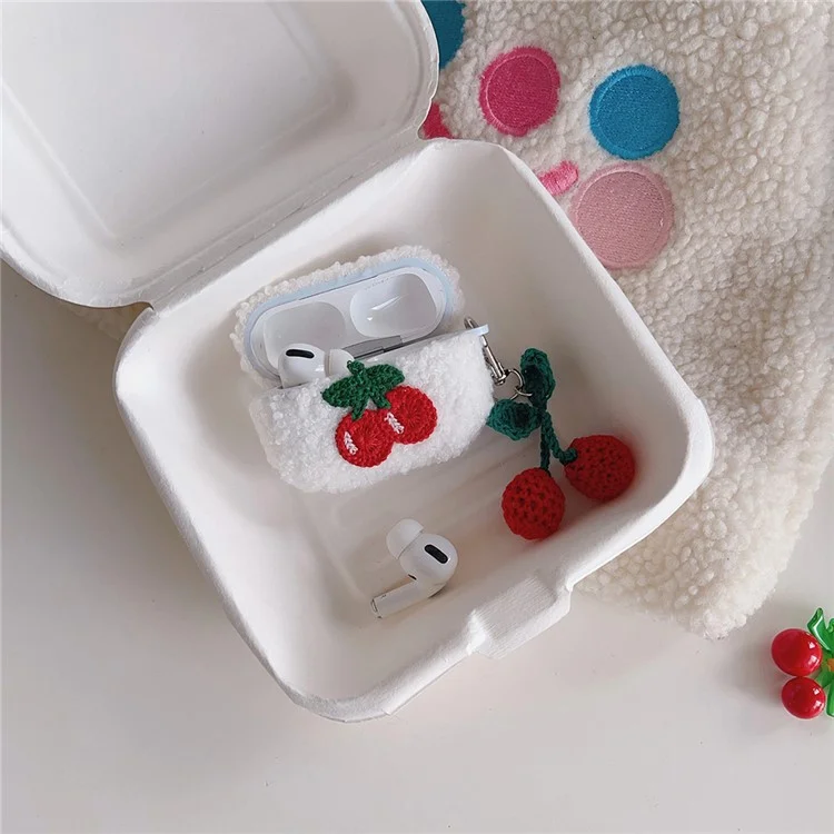 Pour Apple AirPods Pro 2 Cherry Earphone Case Bluetooth Earbud Plush Fluff Cover avec Pendant