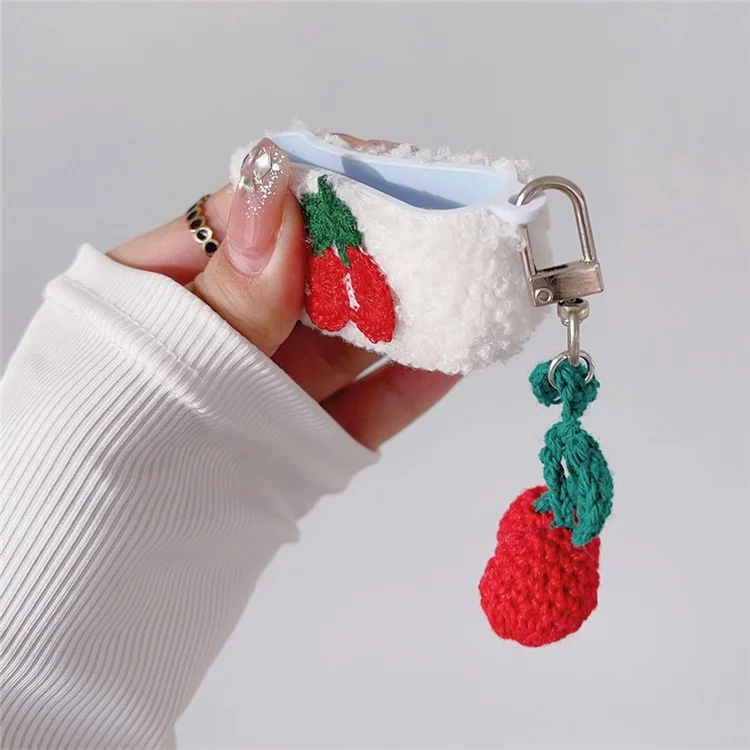 Pour Apple AirPods Pro 2 Cherry Earphone Case Bluetooth Earbud Plush Fluff Cover avec Pendant
