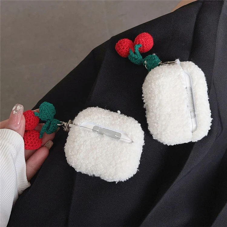 Pour Apple AirPods Pro 2 Cherry Earphone Case Bluetooth Earbud Plush Fluff Cover avec Pendant